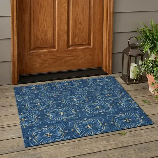 Navy Blue And Denim Blue Geometric Washable Indoor Outdoor Area Rug Photo 1