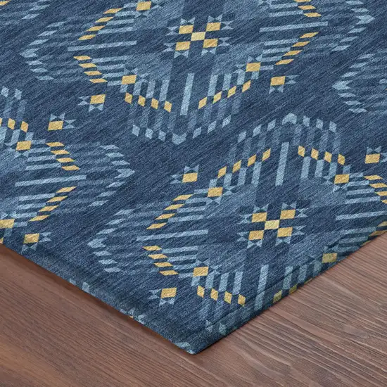 Navy Blue And Denim Blue Geometric Washable Indoor Outdoor Area Rug Photo 5