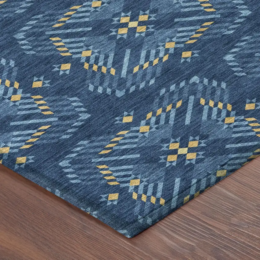 Navy Blue And Denim Blue Geometric Washable Indoor Outdoor Area Rug Photo 5