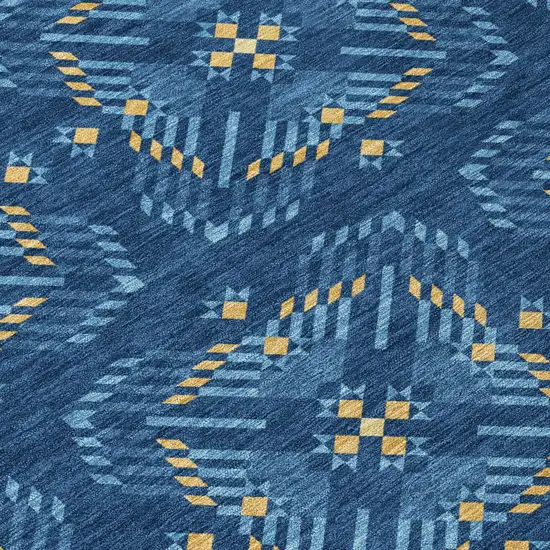Navy Blue And Denim Blue Geometric Washable Indoor Outdoor Area Rug Photo 6