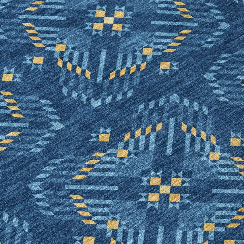 Navy Blue And Denim Blue Geometric Washable Indoor Outdoor Area Rug Photo 6