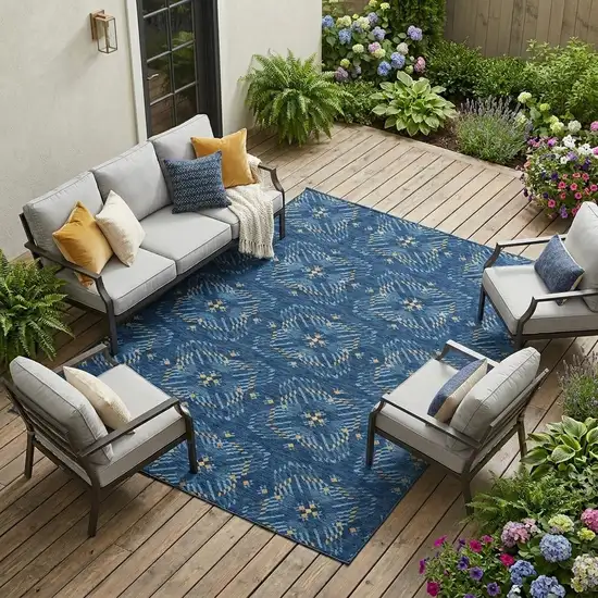 Navy Blue And Denim Blue Geometric Washable Indoor Outdoor Area Rug Photo 1