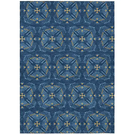 Navy Blue And Denim Blue Geometric Washable Indoor Outdoor Area Rug Photo 2