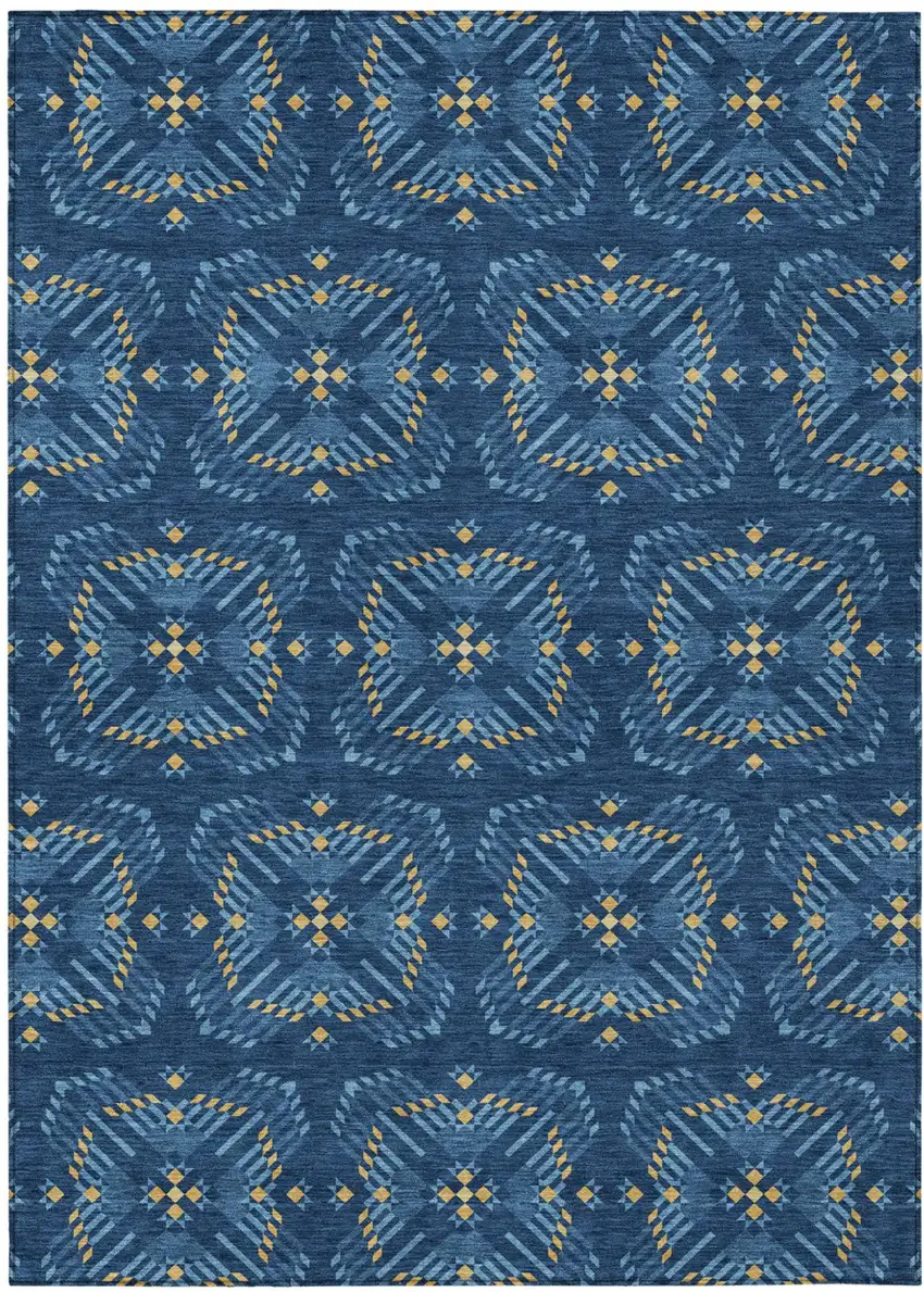 Navy Blue And Denim Blue Geometric Washable Indoor Outdoor Area Rug Photo 2