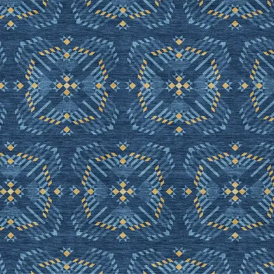 Navy Blue And Denim Blue Geometric Washable Indoor Outdoor Area Rug Photo 3