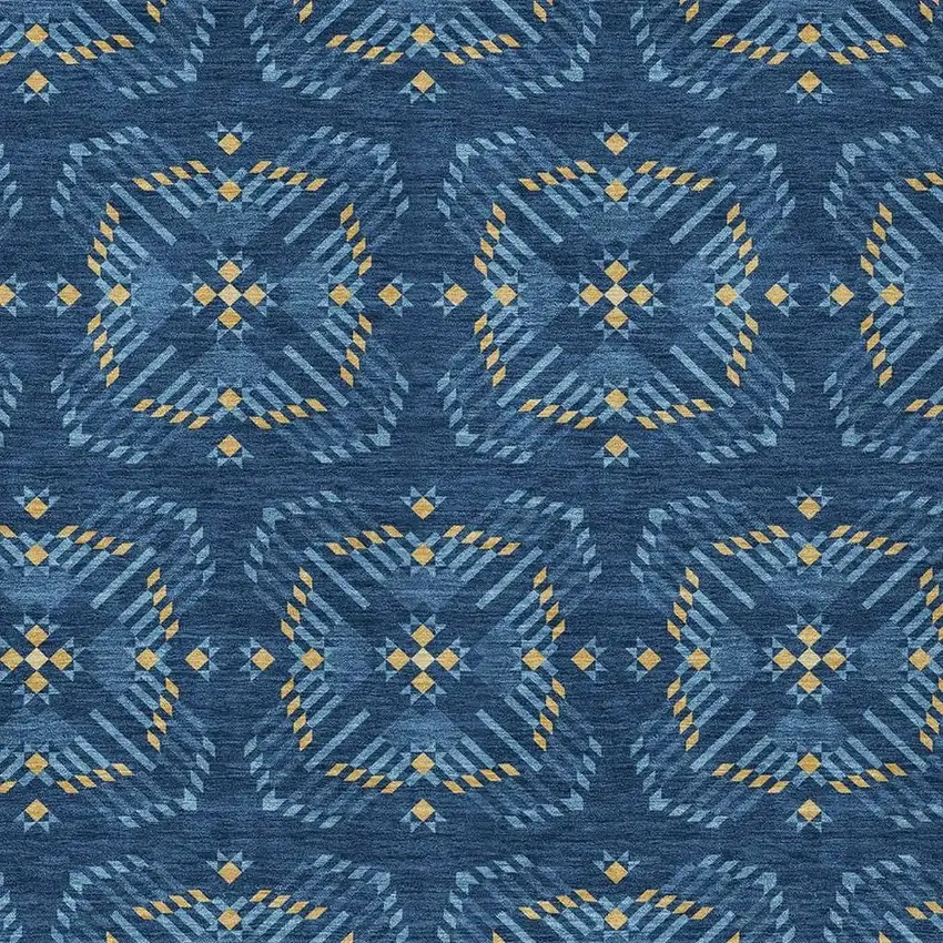 Navy Blue And Denim Blue Geometric Washable Indoor Outdoor Area Rug Photo 3