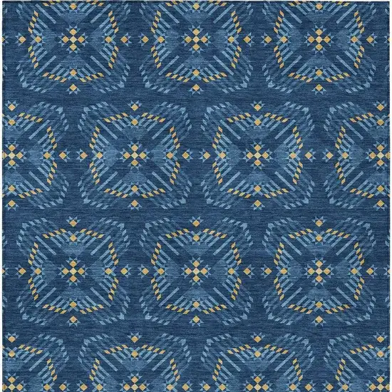 Navy Blue And Denim Blue Geometric Washable Indoor Outdoor Area Rug Photo 4