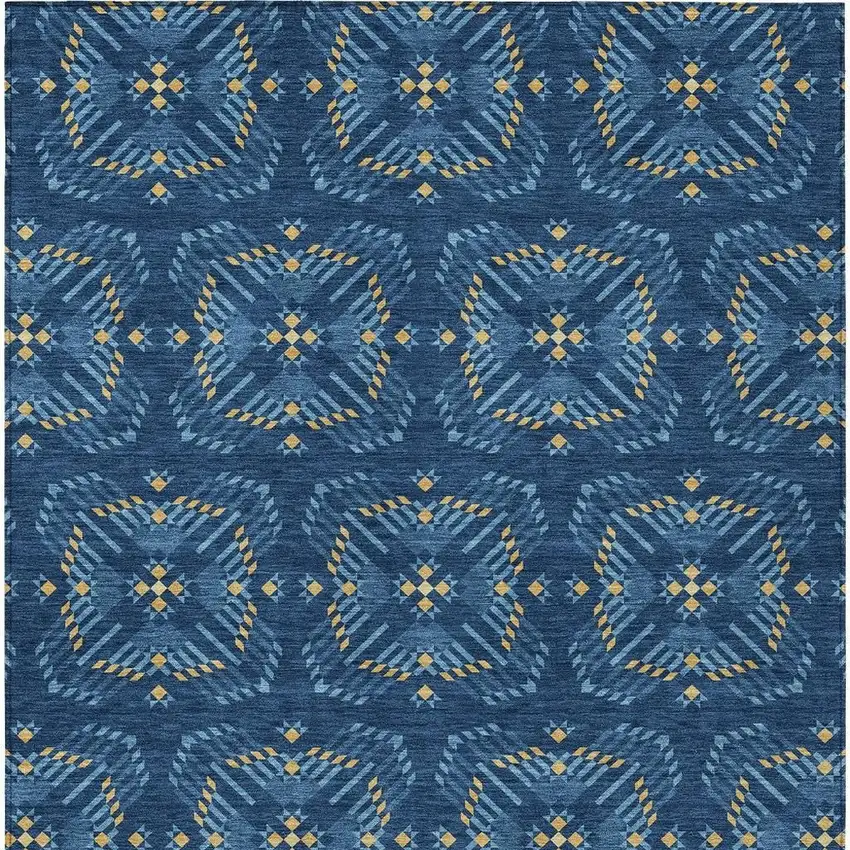 Navy Blue And Denim Blue Geometric Washable Indoor Outdoor Area Rug Photo 4