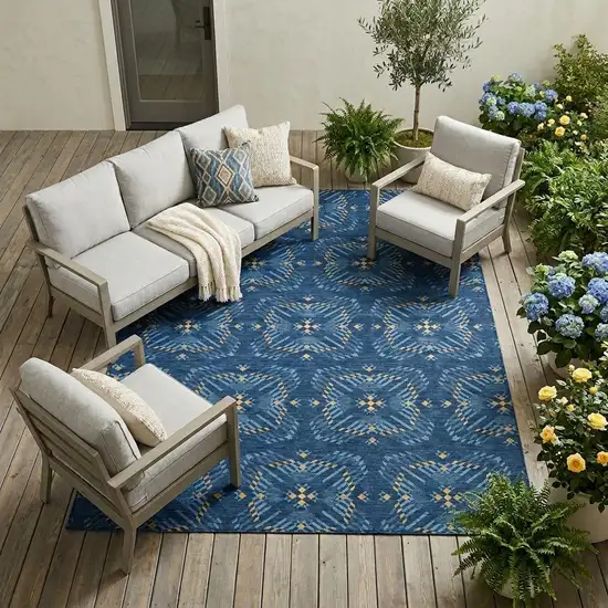 Navy Blue And Denim Blue Geometric Washable Indoor Outdoor Area Rug Photo 1