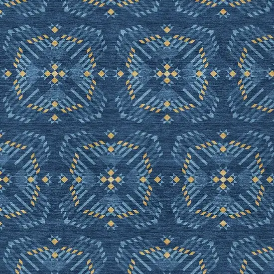 Navy Blue And Denim Blue Geometric Washable Indoor Outdoor Area Rug Photo 3