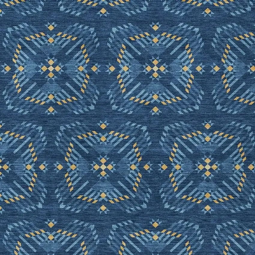 Navy Blue And Denim Blue Geometric Washable Indoor Outdoor Area Rug Photo 3