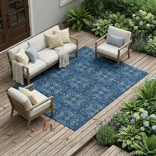Navy Blue And Denim Blue Geometric Washable Indoor Outdoor Area Rug Photo 1