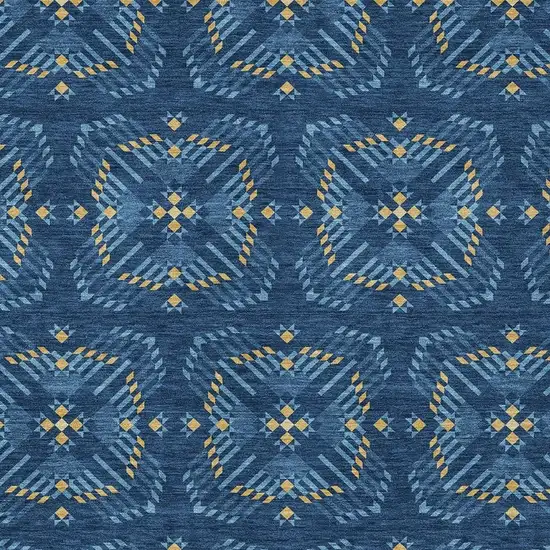 Navy Blue And Denim Blue Geometric Washable Indoor Outdoor Area Rug Photo 3