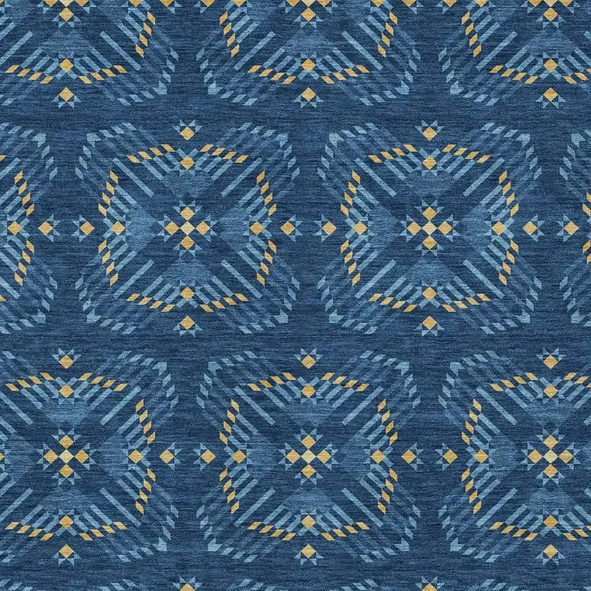 Navy Blue And Denim Blue Geometric Washable Indoor Outdoor Area Rug Photo 3