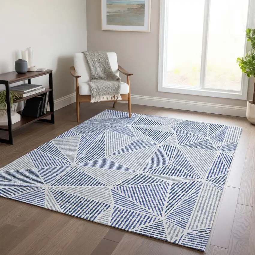 Navy Blue And Denim Blue Geometric Washable Indoor Outdoor Area Rug Photo 8