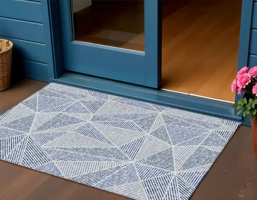 Navy Blue And Denim Blue Geometric Washable Indoor Outdoor Area Rug Photo 1