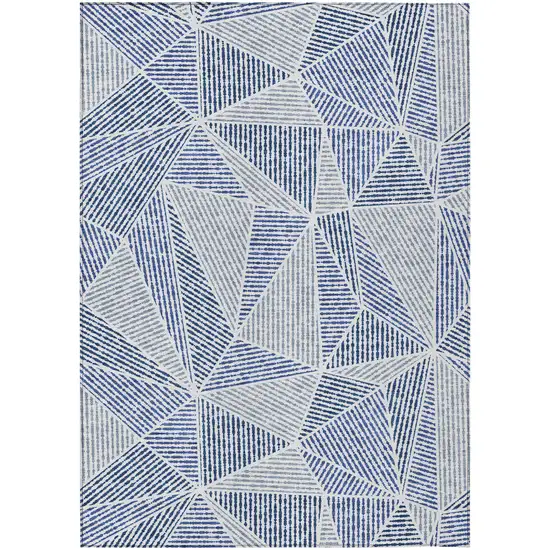 Navy Blue And Denim Blue Geometric Washable Indoor Outdoor Area Rug Photo 2