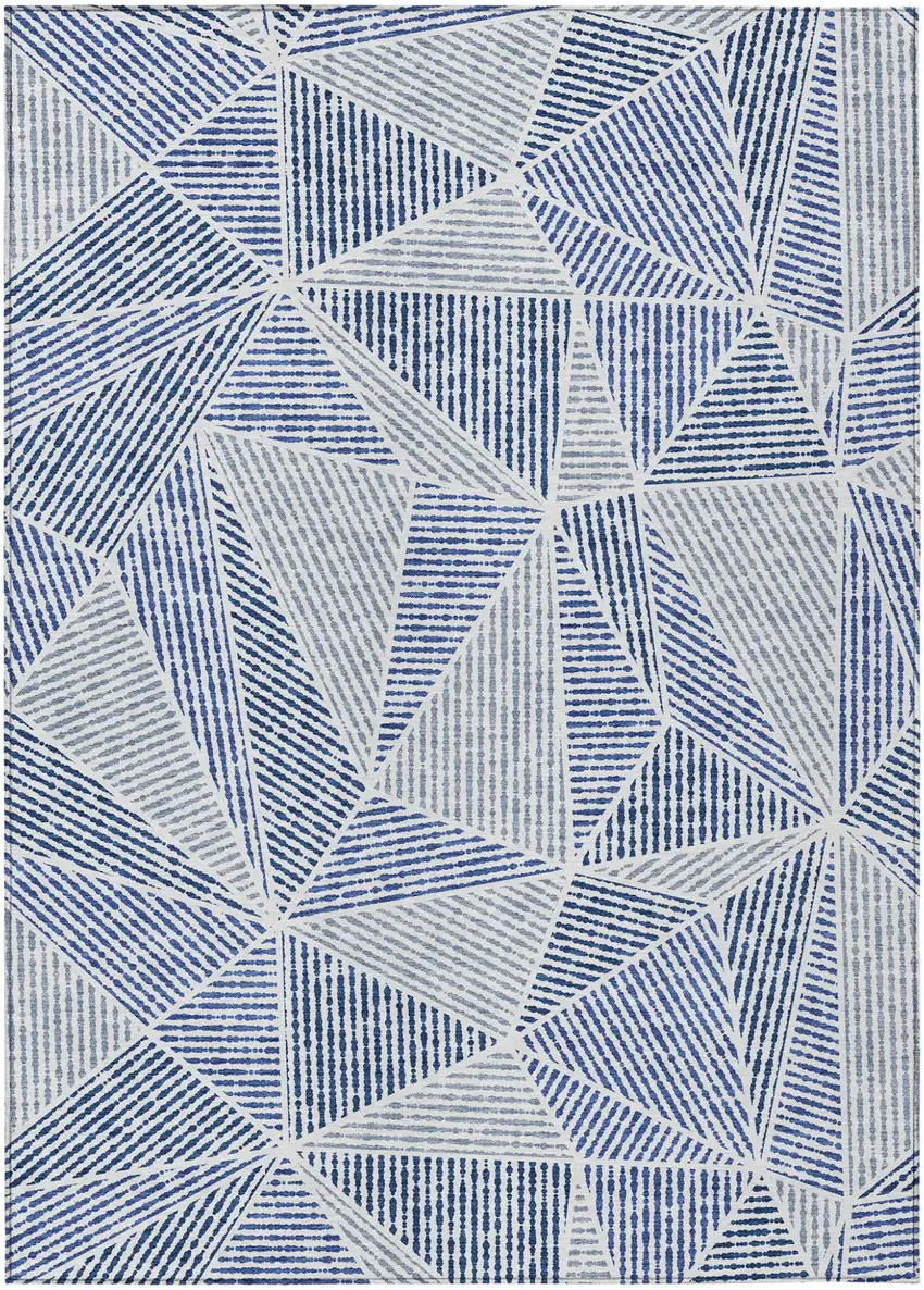 Navy Blue And Denim Blue Geometric Washable Indoor Outdoor Area Rug Photo 2