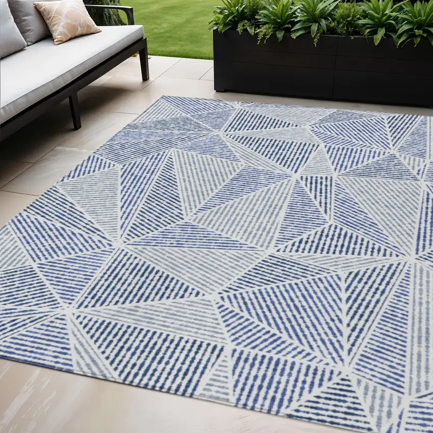 Navy Blue And Denim Blue Geometric Washable Indoor Outdoor Area Rug Photo 1