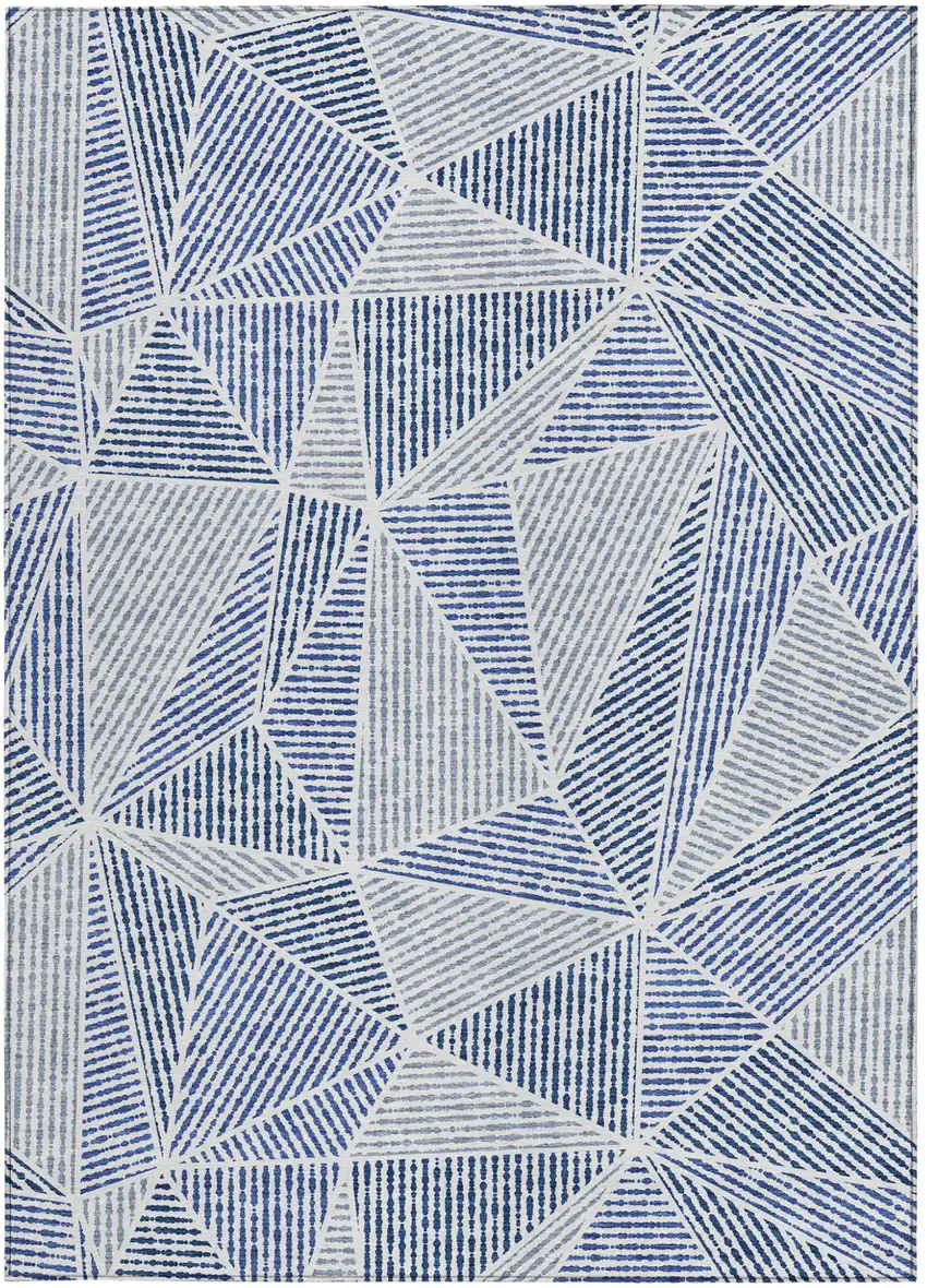Navy Blue And Denim Blue Geometric Washable Indoor Outdoor Area Rug Photo 6