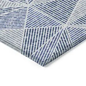 Photo of Navy Blue And Denim Blue Geometric Washable Indoor Outdoor Area Rug
