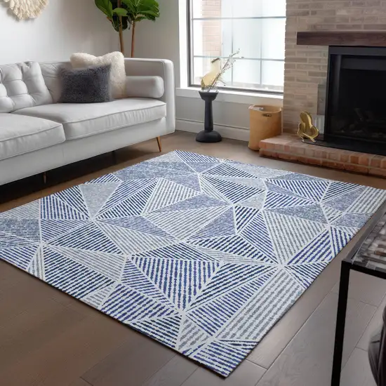 Navy Blue And Denim Blue Geometric Washable Indoor Outdoor Area Rug Photo 9