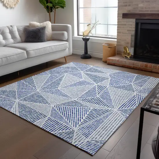 Navy Blue And Denim Blue Geometric Washable Indoor Outdoor Area Rug Photo 9