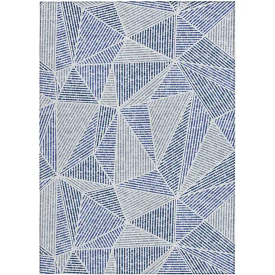 Navy Blue And Denim Blue Geometric Washable Indoor Outdoor Area Rug Photo 6