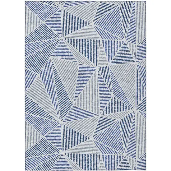 Navy Blue And Denim Blue Geometric Washable Indoor Outdoor Area Rug Photo 2