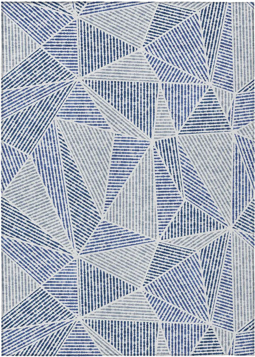 Navy Blue And Denim Blue Geometric Washable Indoor Outdoor Area Rug Photo 2