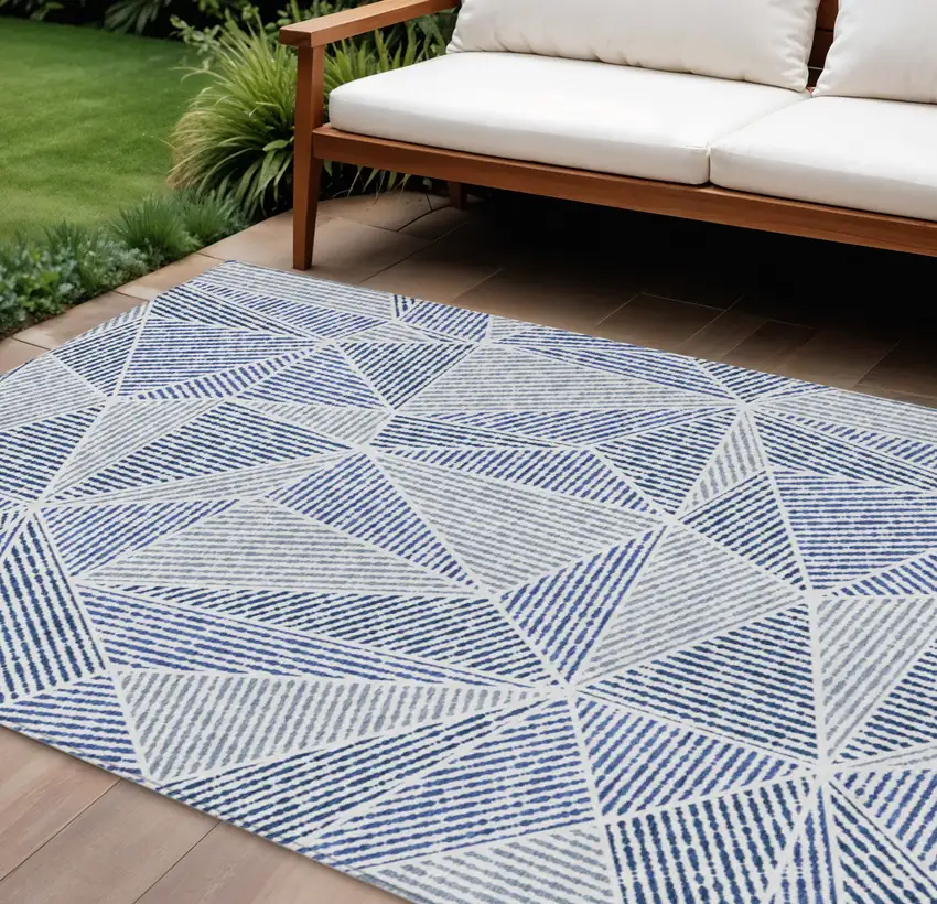 Navy Blue And Denim Blue Geometric Washable Indoor Outdoor Area Rug Photo 1