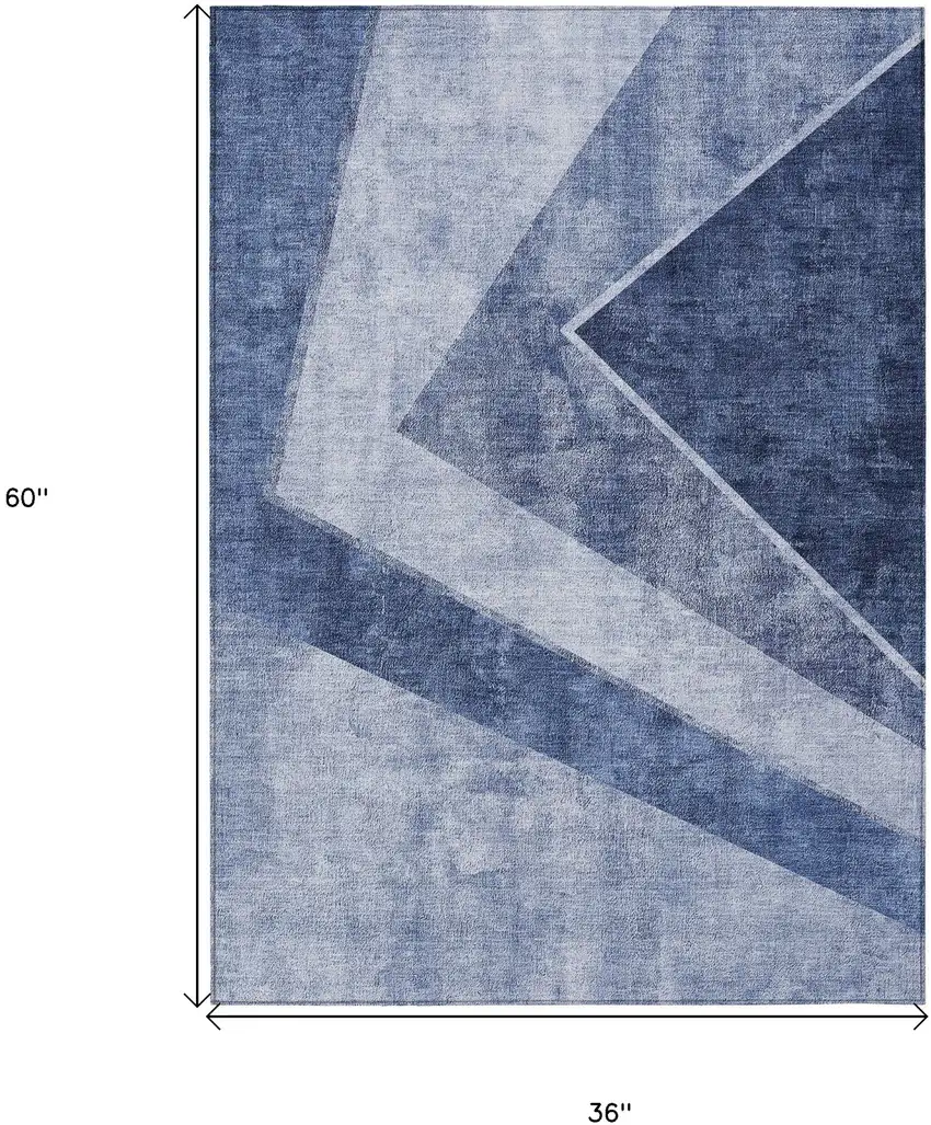 Navy Blue And Denim Blue Geometric Washable Indoor Outdoor Area Rug Photo 3