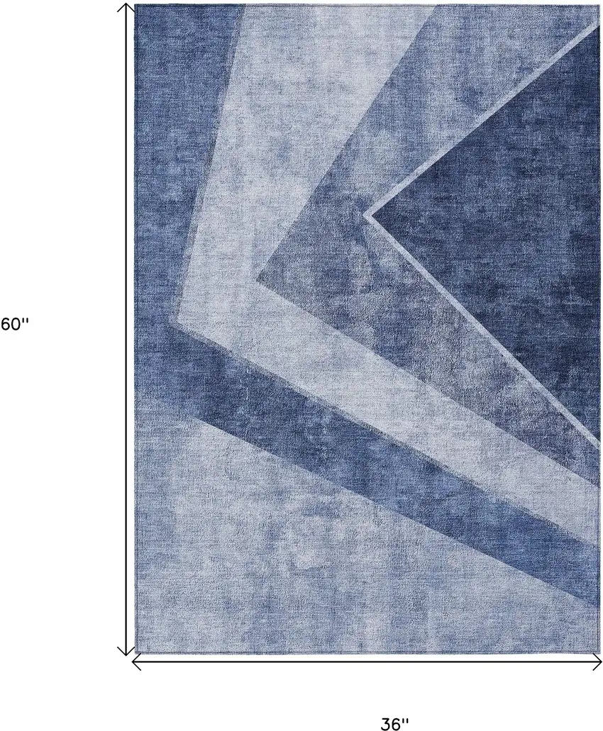 Navy Blue And Denim Blue Geometric Washable Indoor Outdoor Area Rug Photo 3