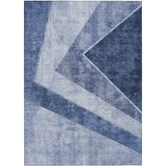Navy Blue And Denim Blue Geometric Washable Indoor Outdoor Area Rug Photo 2