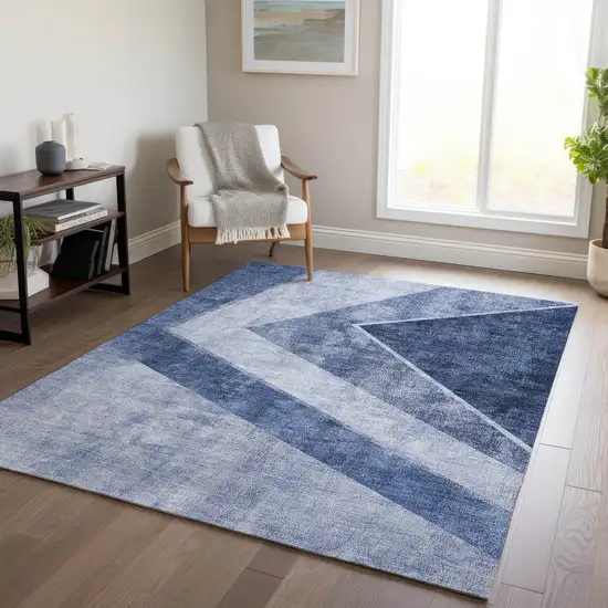 Navy Blue And Denim Blue Geometric Washable Indoor Outdoor Area Rug Photo 9