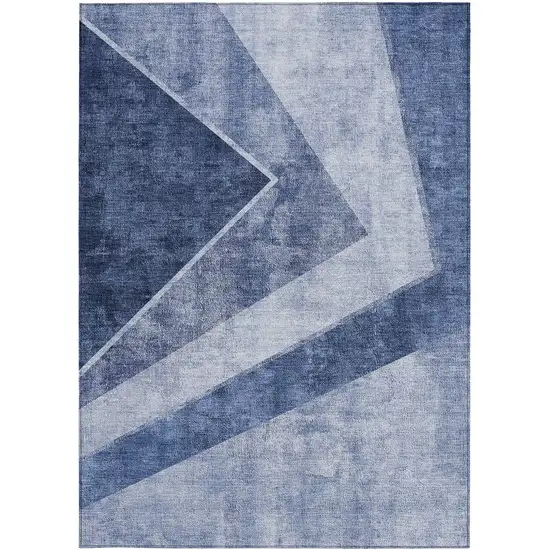 Navy Blue And Denim Blue Geometric Washable Indoor Outdoor Area Rug Photo 7