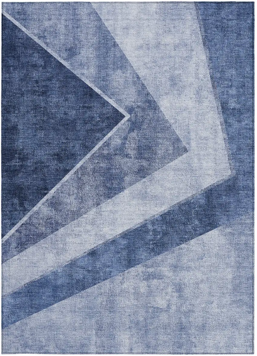 Navy Blue And Denim Blue Geometric Washable Indoor Outdoor Area Rug Photo 7