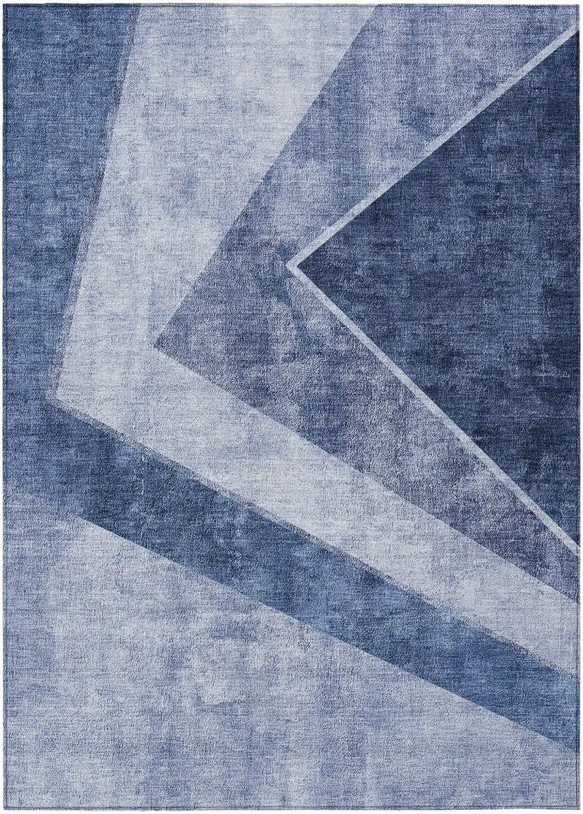 Navy Blue And Denim Blue Geometric Washable Indoor Outdoor Area Rug Photo 2