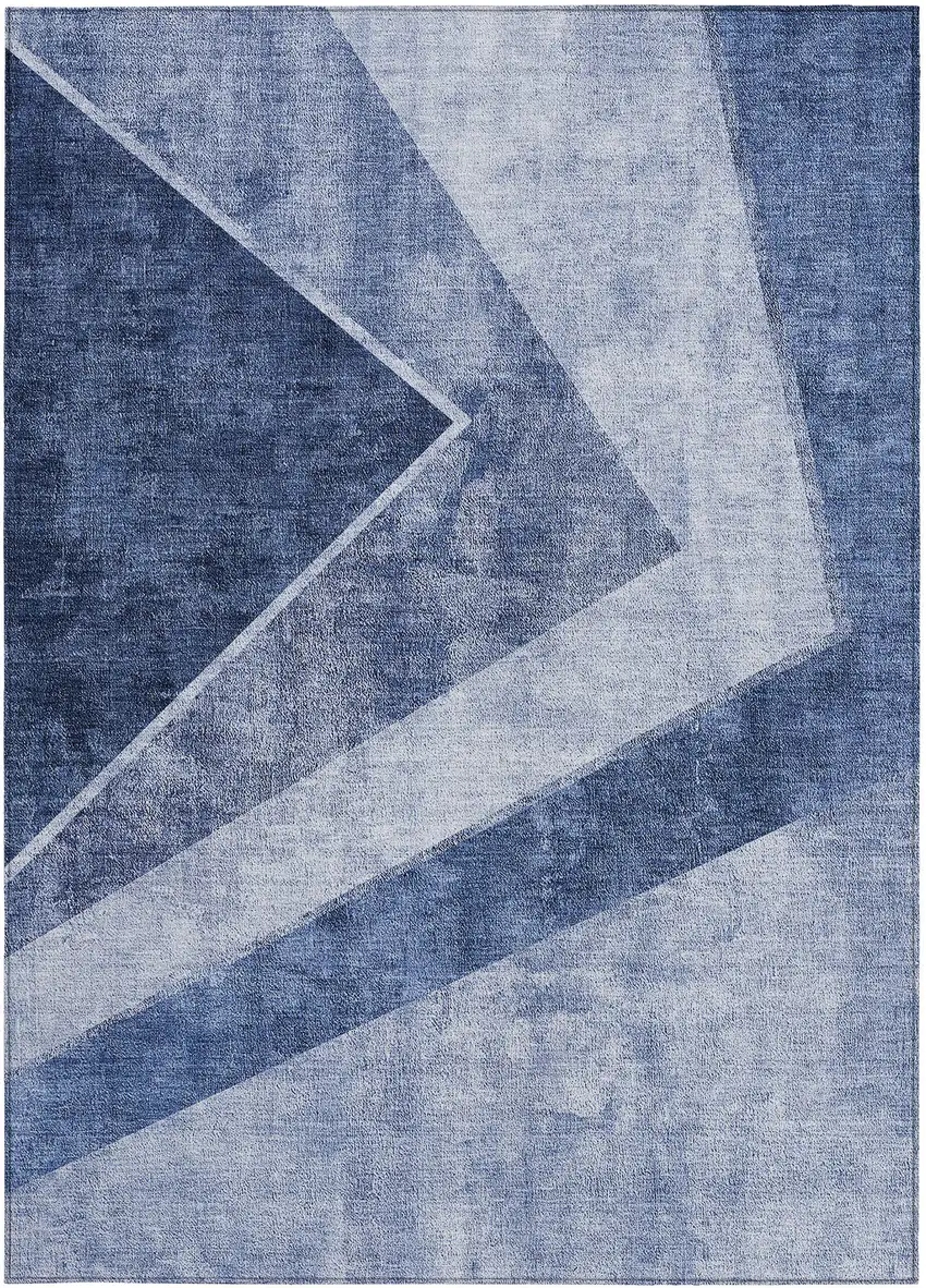 Navy Blue And Denim Blue Geometric Washable Indoor Outdoor Area Rug Photo 7