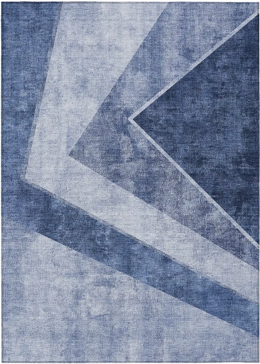 Navy Blue And Denim Blue Geometric Washable Indoor Outdoor Area Rug Photo 2