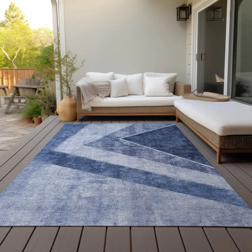 Navy Blue And Denim Blue Geometric Washable Indoor Outdoor Area Rug Photo 8
