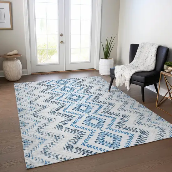 Navy Blue And Denim Blue Geometric Washable Indoor Outdoor Area Rug Photo 8