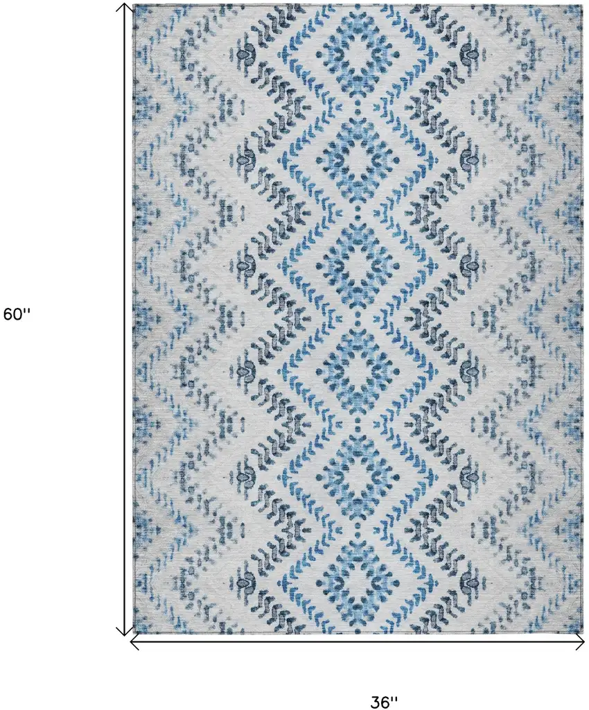 Navy Blue And Denim Blue Geometric Washable Indoor Outdoor Area Rug Photo 7