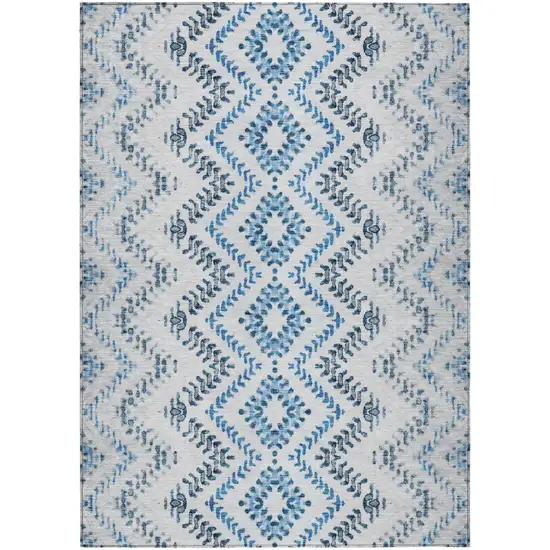 Navy Blue And Denim Blue Geometric Washable Indoor Outdoor Area Rug Photo 2