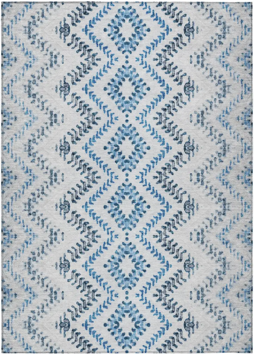 Navy Blue And Denim Blue Geometric Washable Indoor Outdoor Area Rug Photo 2