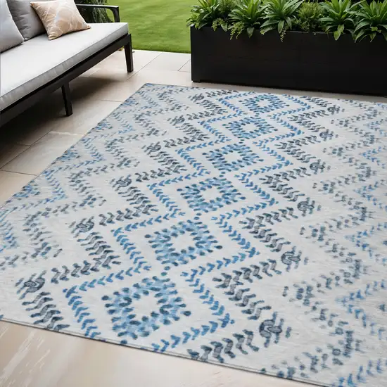 Navy Blue And Denim Blue Geometric Washable Indoor Outdoor Area Rug Photo 1