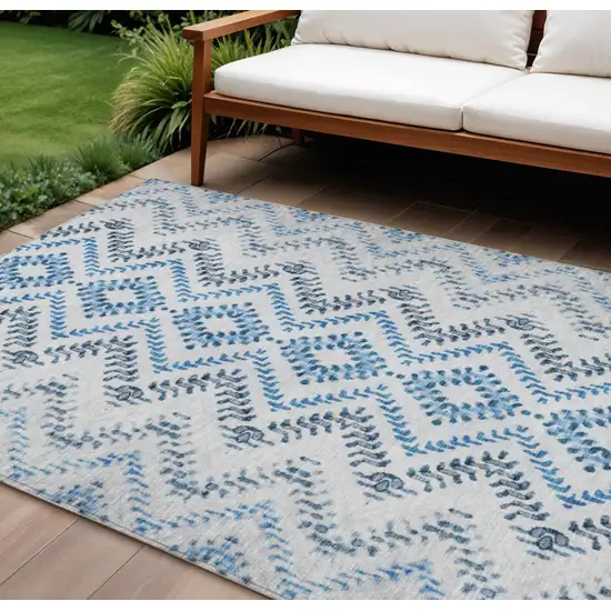 Navy Blue And Denim Blue Geometric Washable Indoor Outdoor Area Rug Photo 1