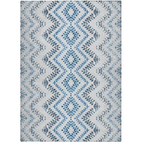 Navy Blue And Denim Blue Geometric Washable Indoor Outdoor Area Rug Photo 7