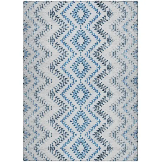 Navy Blue And Denim Blue Geometric Washable Indoor Outdoor Area Rug Photo 7