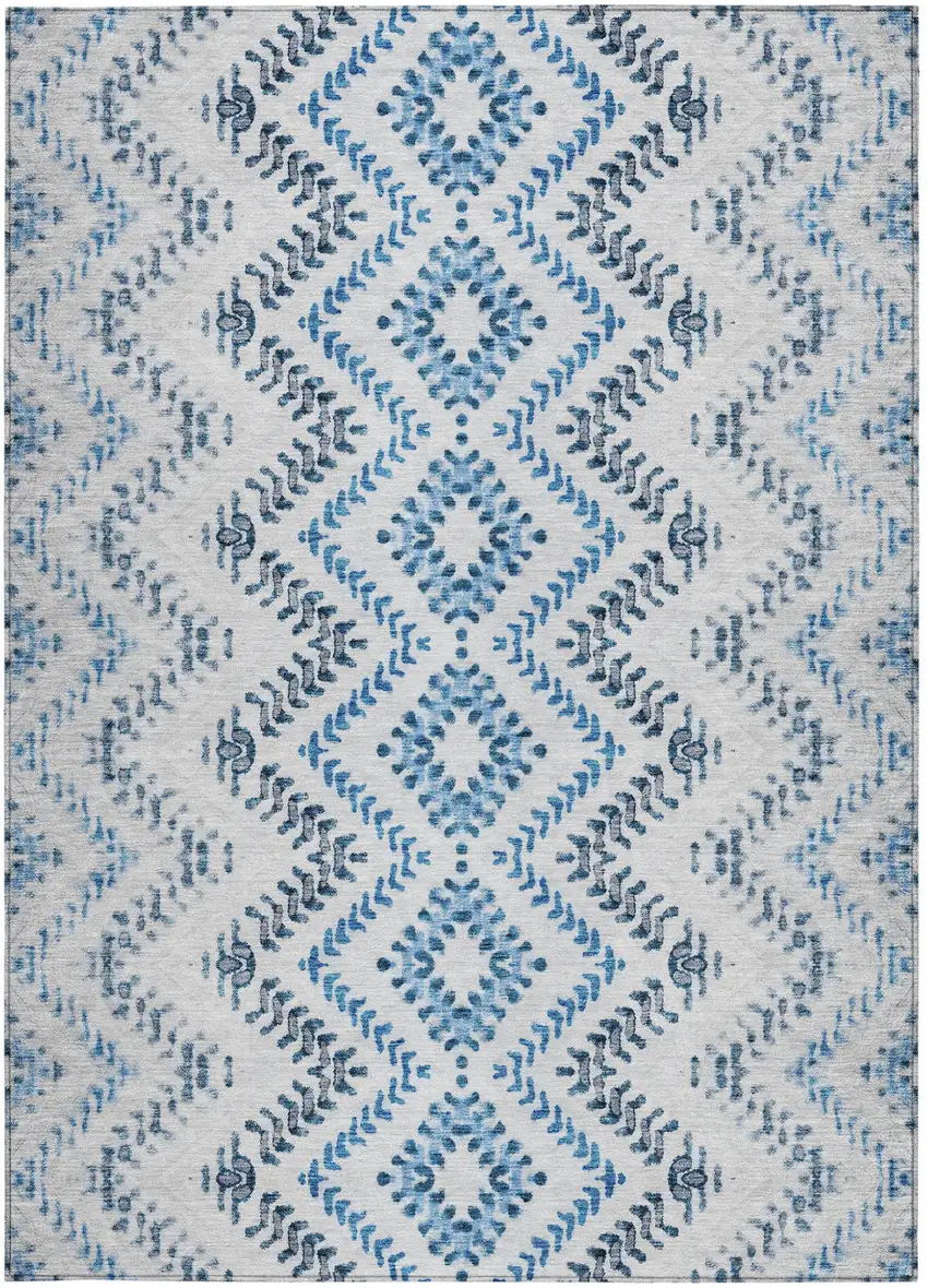 Navy Blue And Denim Blue Geometric Washable Indoor Outdoor Area Rug Photo 7